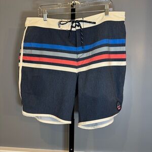 Salt Life Board Shorts Mens 36 Striped Surf Swim Trunks Blue Tan Stretch